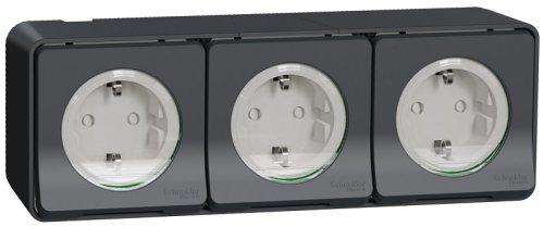 Розетка накладная с заземлением Schneider Electric Mureva Styl 3-м. крышка шторки IP55 антрацит картинка